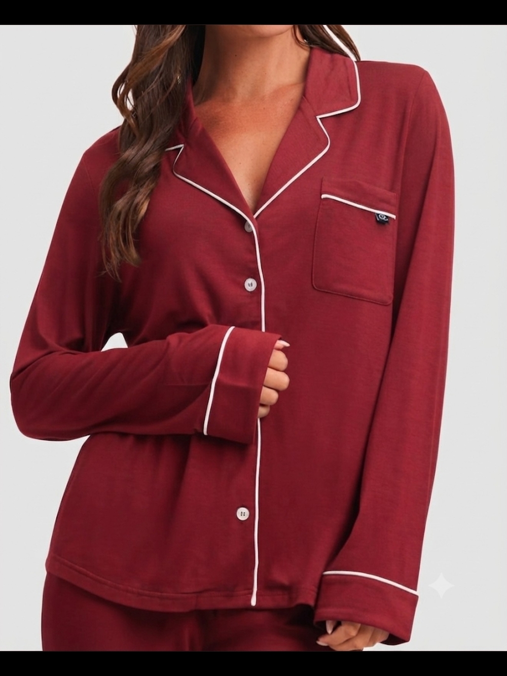 COZY EARTH Women's Burgundy Long Sleeve Pajama Top with Contrast Piping XXXL